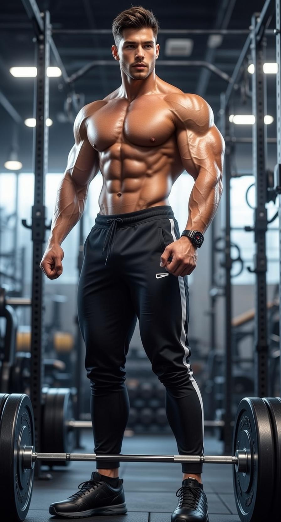 Muscular Brown Short Styled Tanned Oily Black