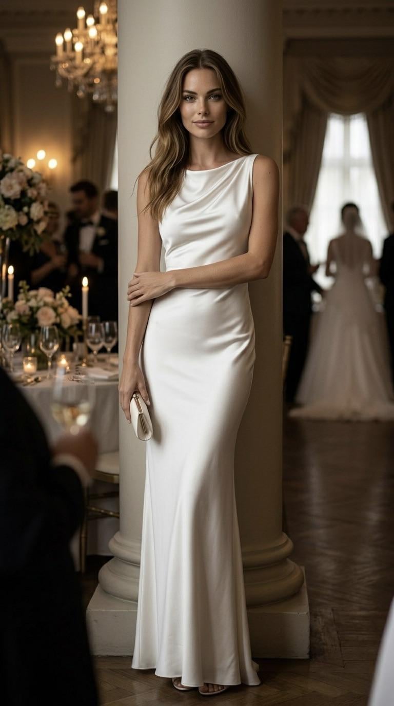 White Gown Formal Ballroom Wedding Reception