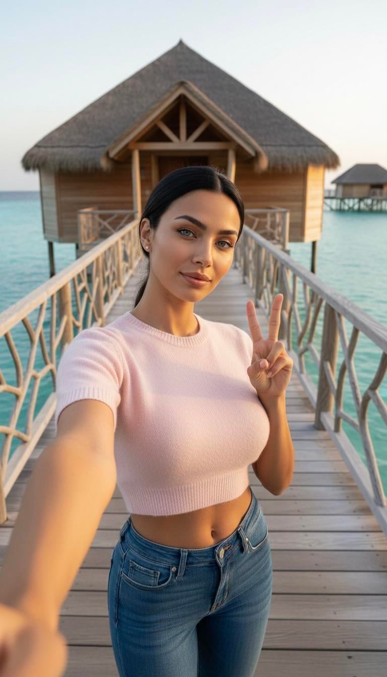Travel Selfie Overwater Bungalow Golden Hour