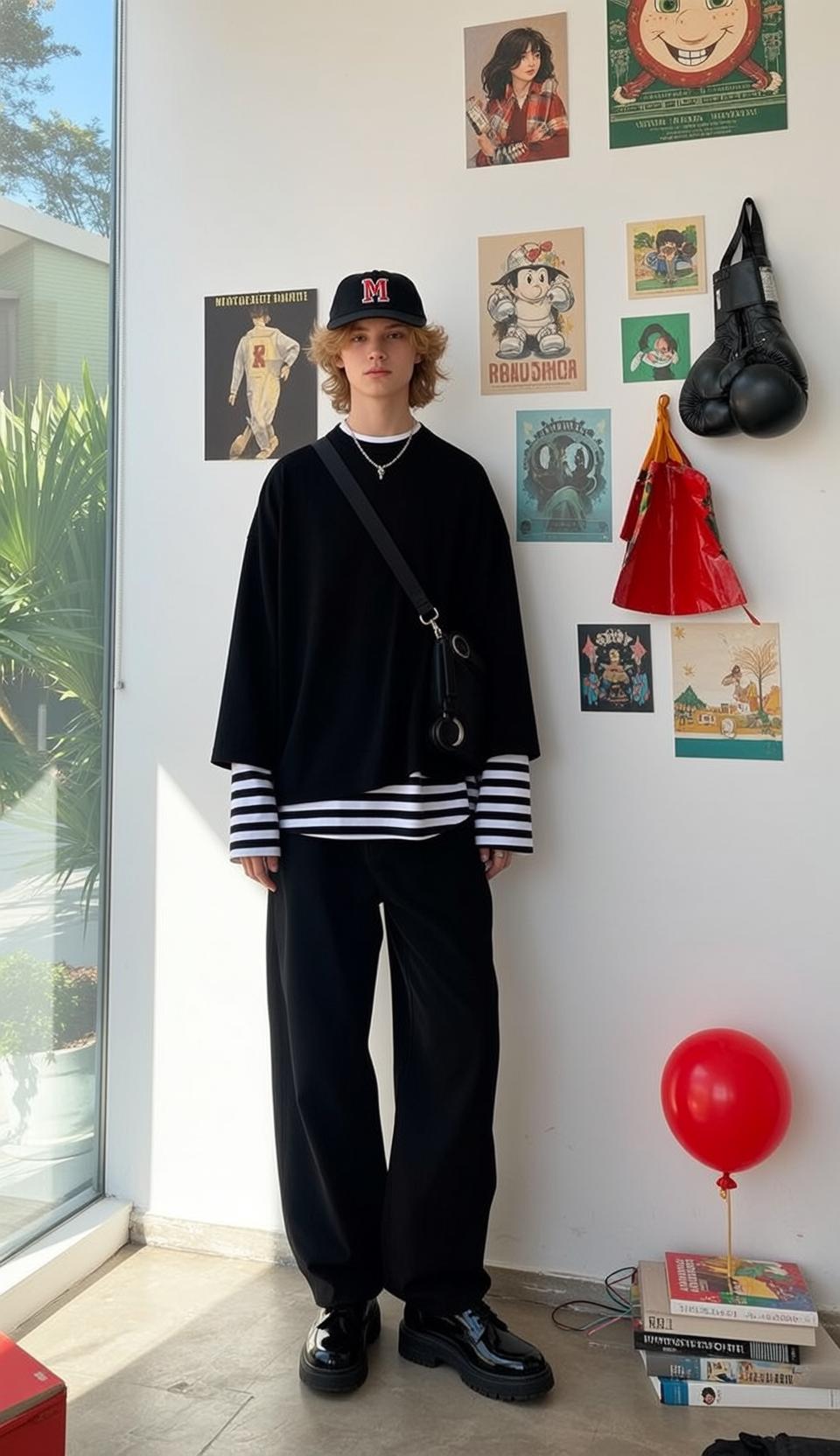 Casual Young Wavy Blonde Fair Black Oversized