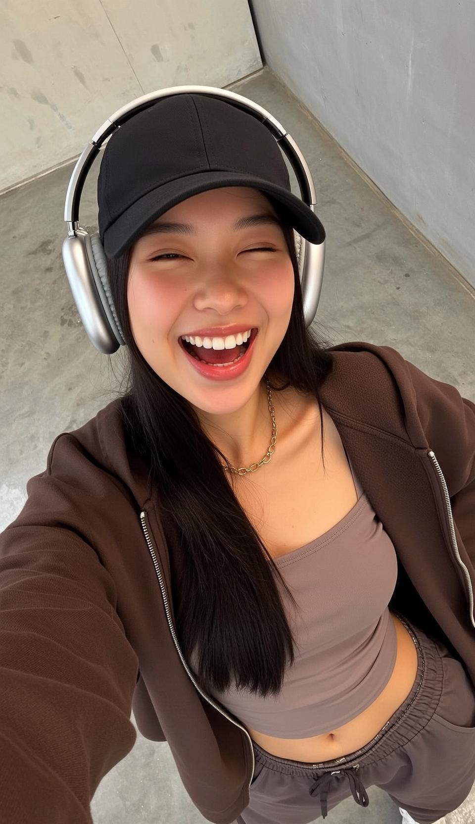 Brown Zipper Laugh Portrait