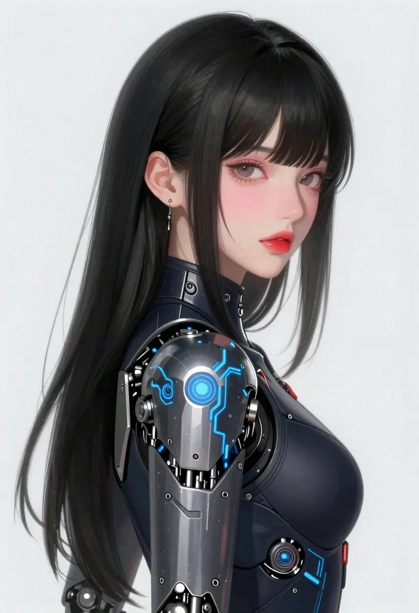 Detailed Illustration Young Woman Futuristic Cybernetic Aesthetic Subject Young Woman reference photo