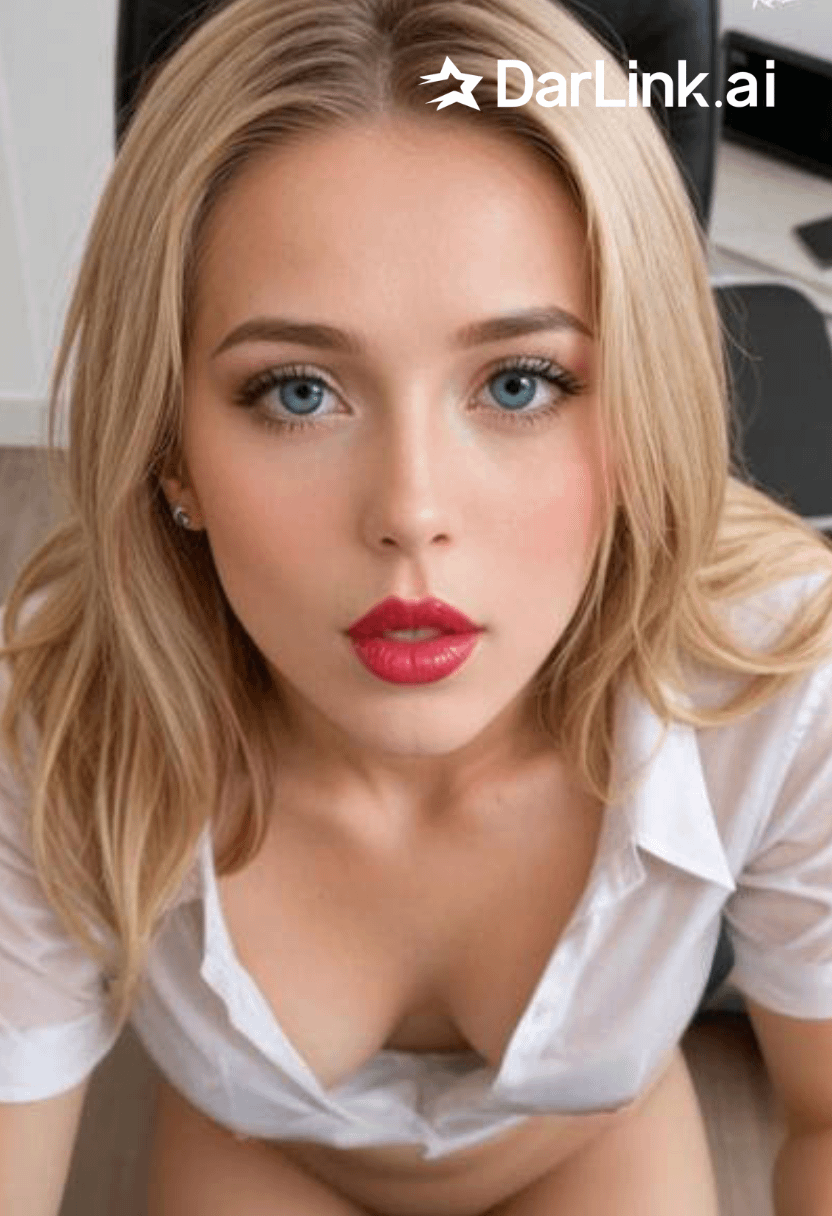 Face With Red Lipstick Blurred Office Background