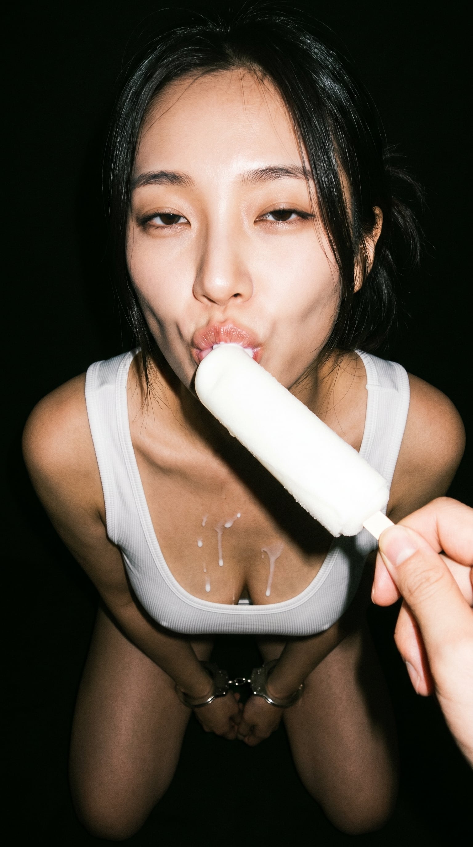 Pursed Lips Lick Popsicle White Tank Top