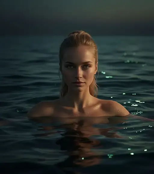 Woman Emerging From Dark Ocean Waters