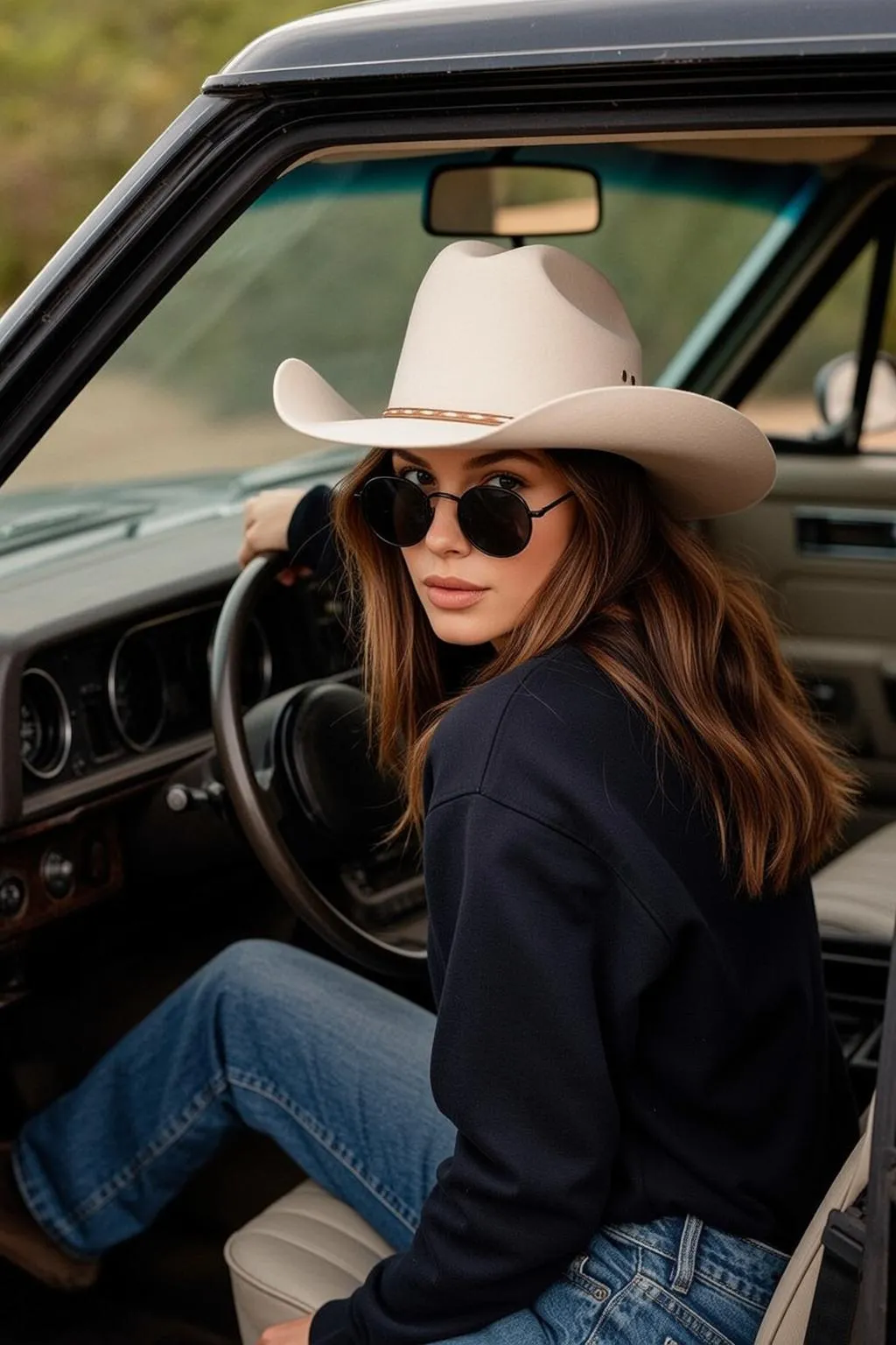 Sunglasses In Car Driver Seat Portrait