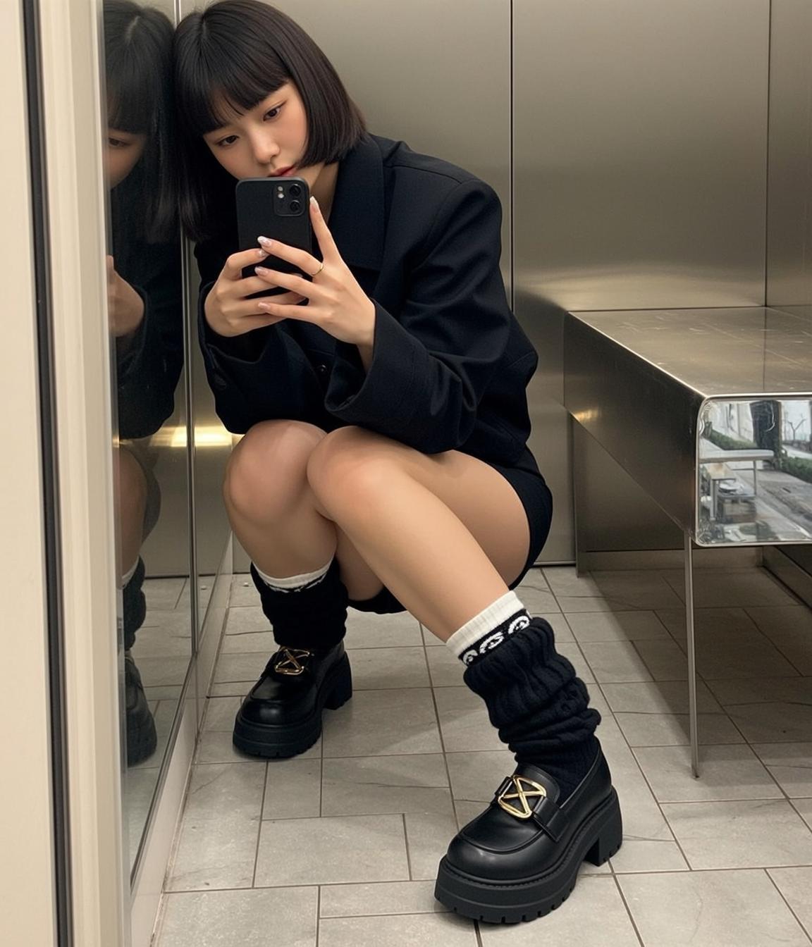 Black Shorts Fitting Room Selfie