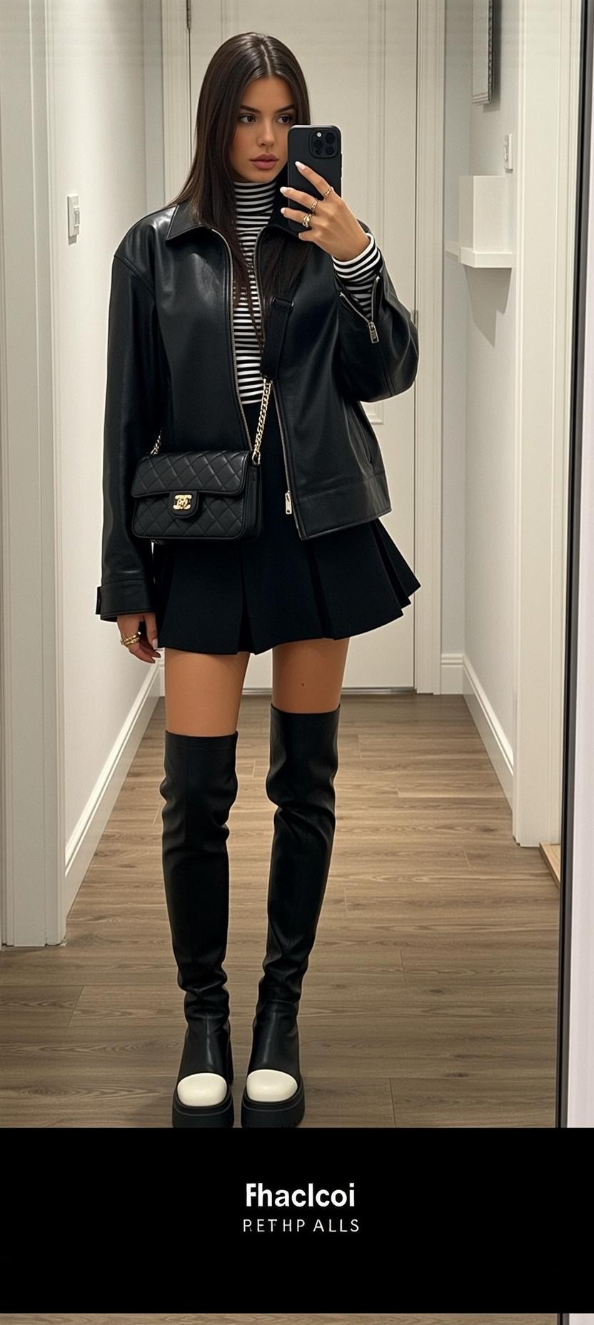 Baddie Full-body Captures Standing Hallway Holding Smartphone