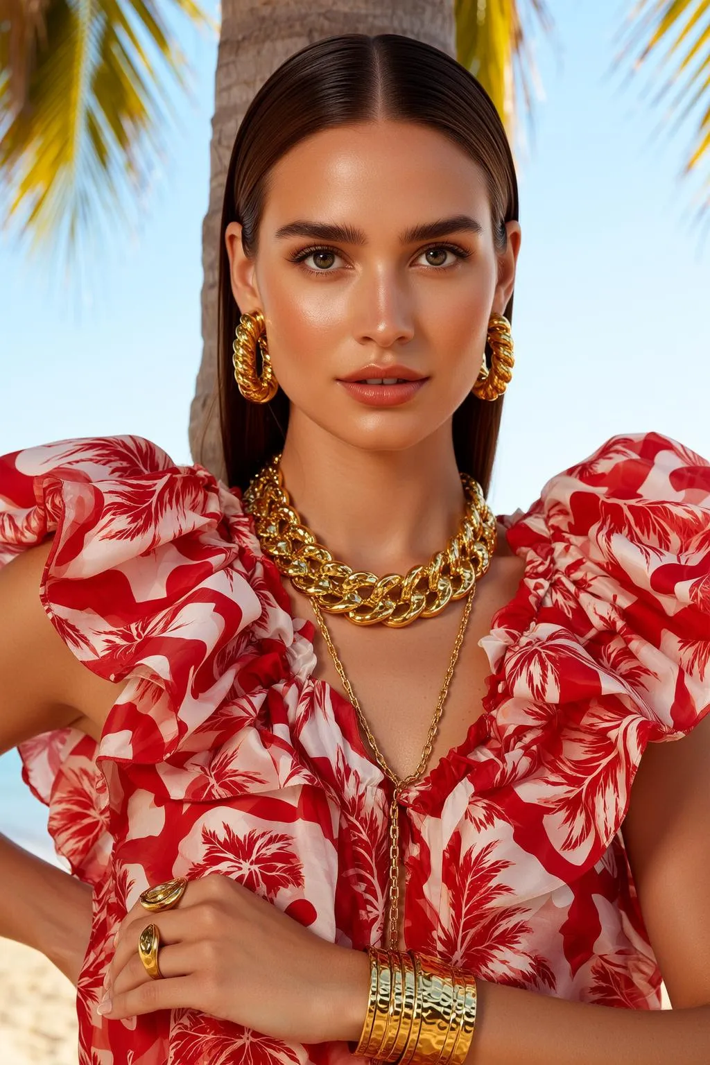 Makeup Earrings Necklace Bracelets And Rings In Beach Portrait