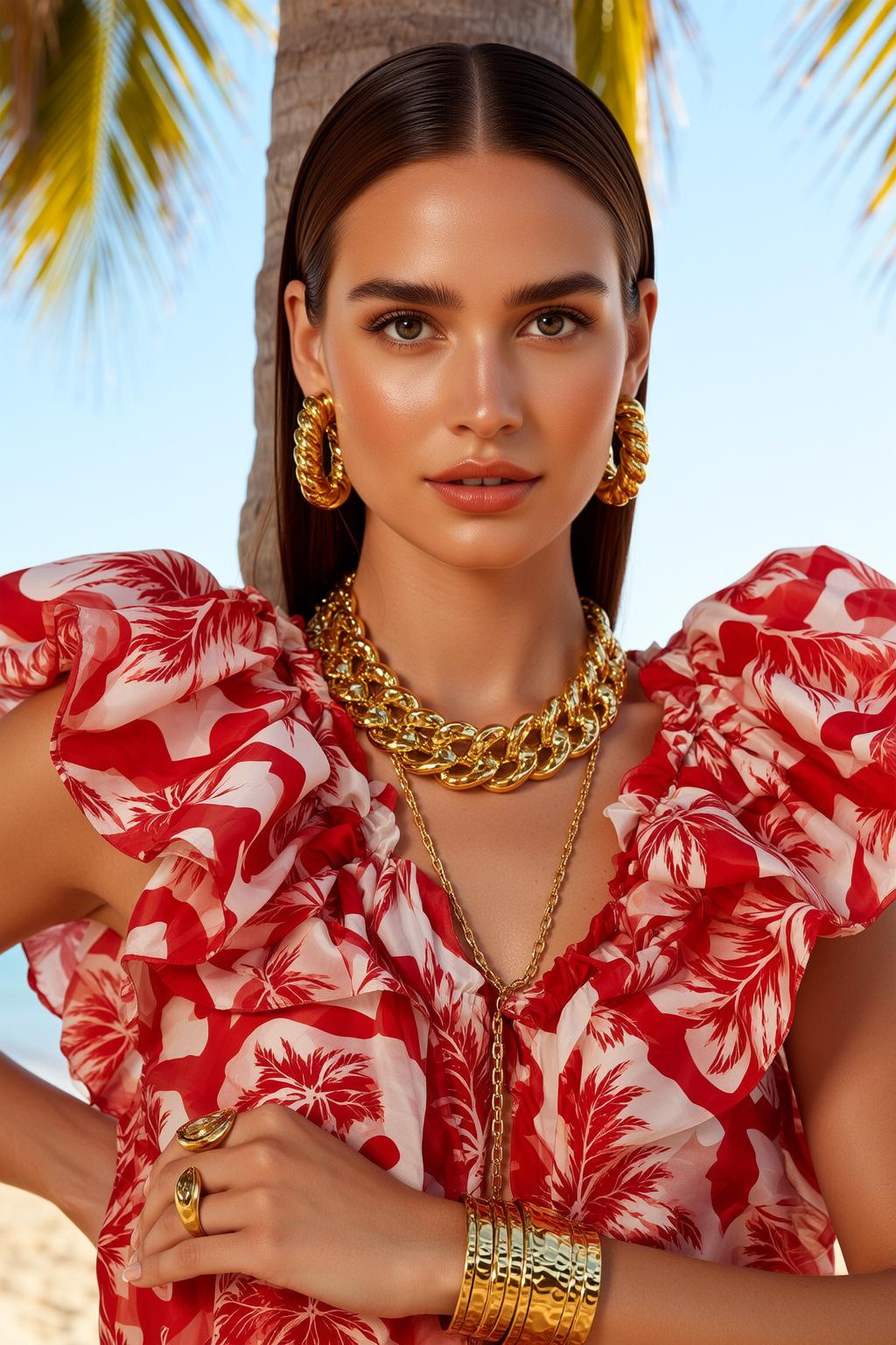 Tropical Print Dress Palm Tree