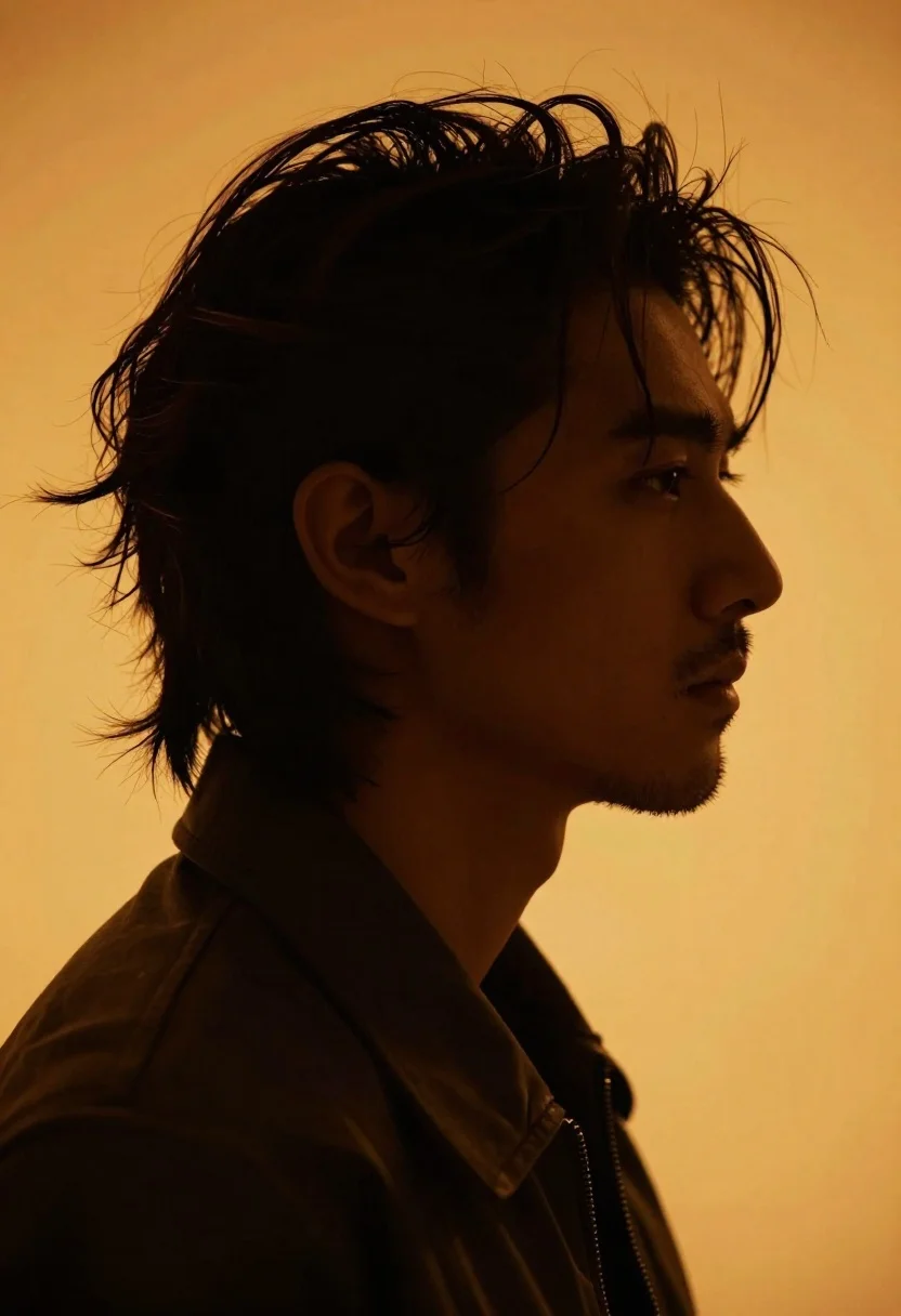 Portrait Man Silhouette Profile Against Vibrant Orange-yellow Background Subject Man reference photo