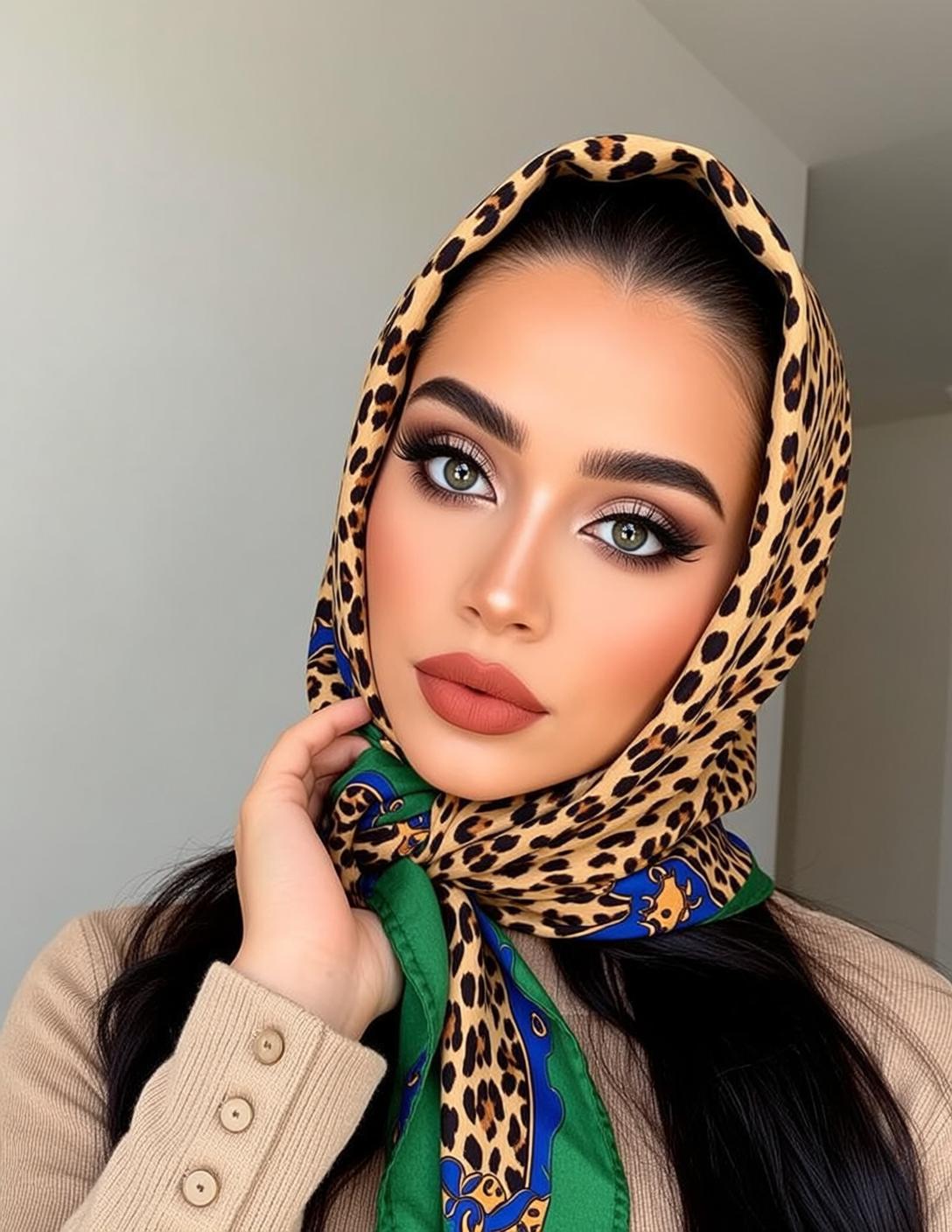 Photorealistic Portrait Young Woman With Striking Green Eyes Her Head