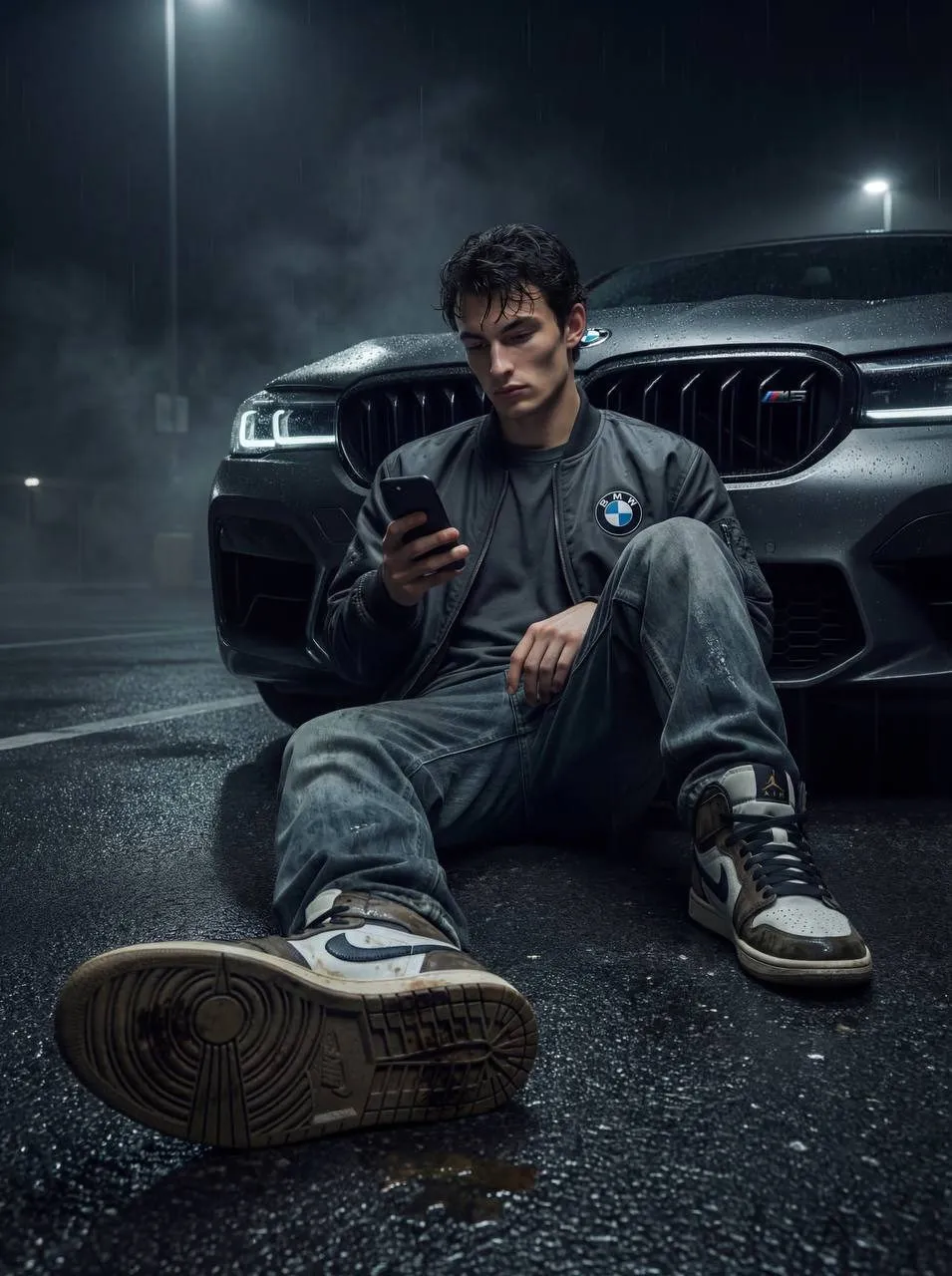 Realistic Young Street Racer Bmw Parking Lot