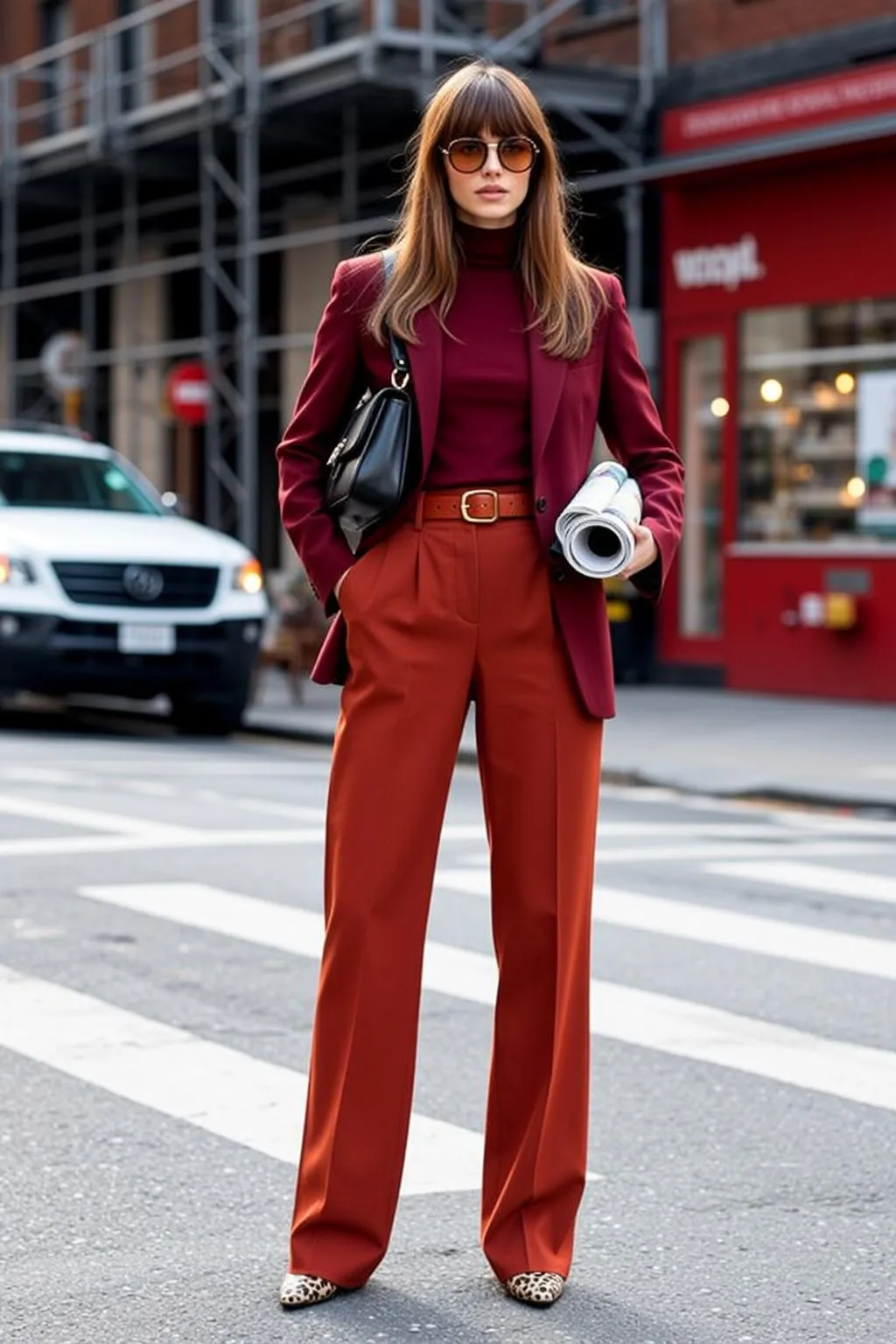 Amber Sunglasses With Burgundy Autumn Blazer