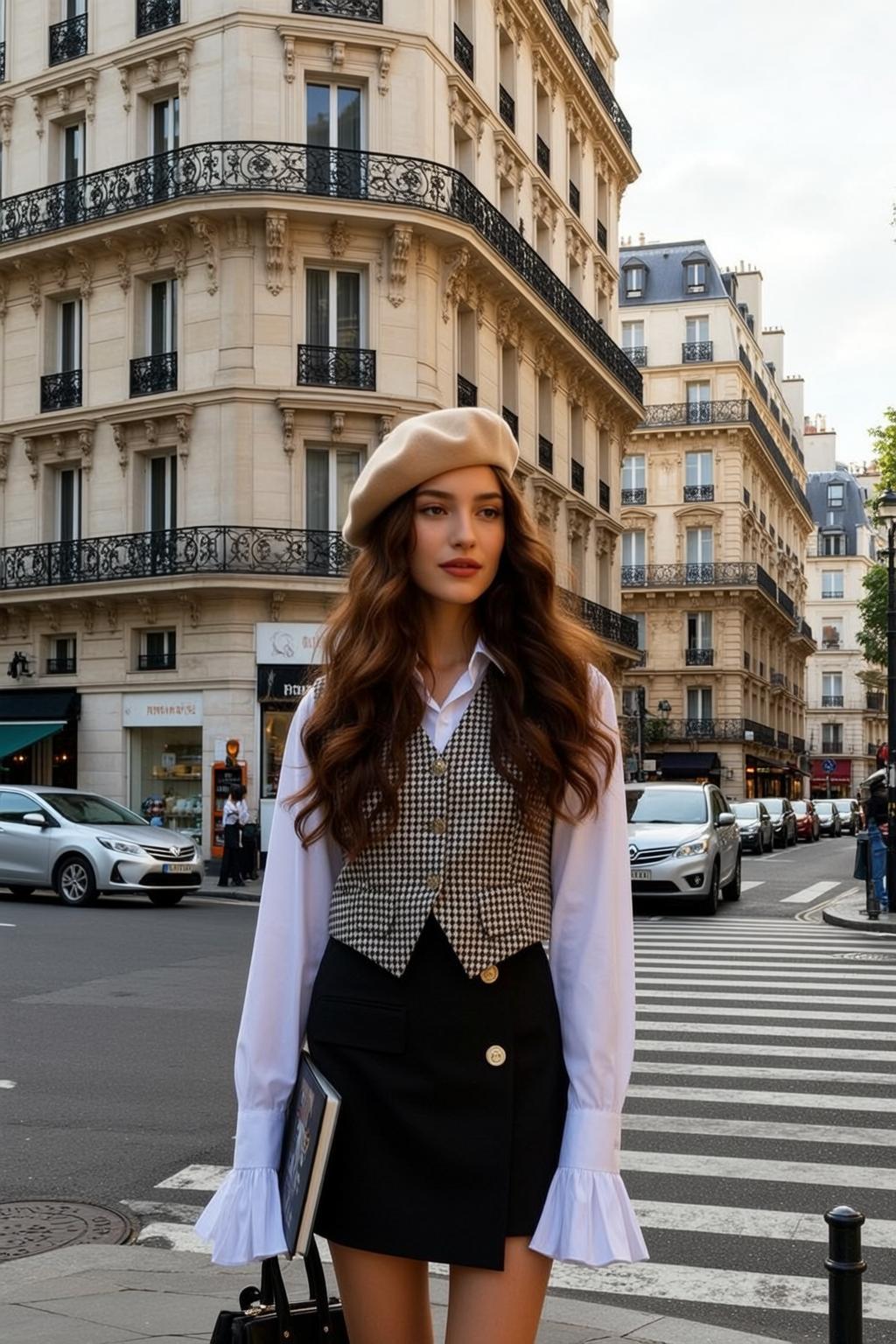 Paris Street Style Woman In Beret And Book