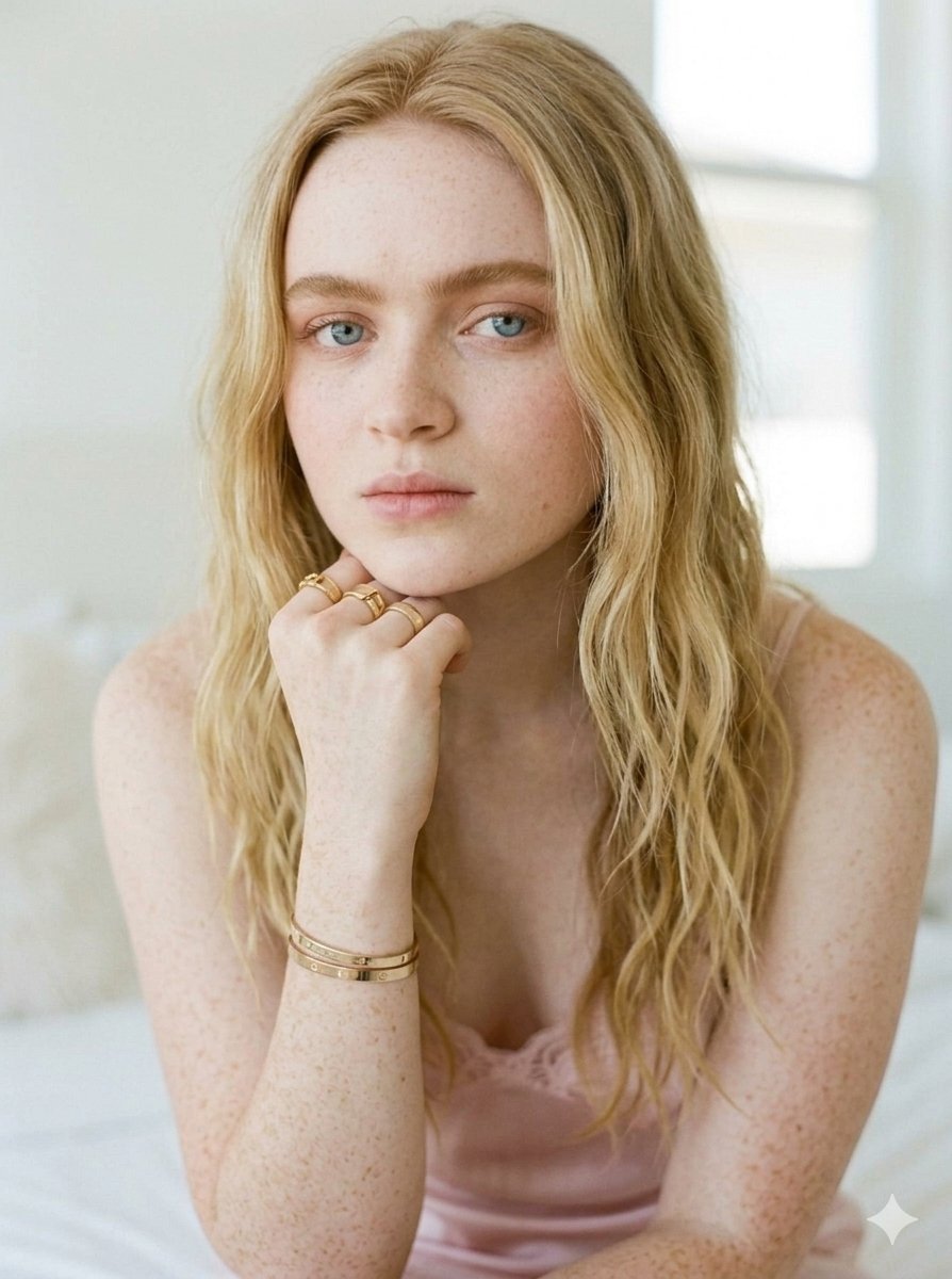 Pale Pink Camisole With Lace Trim And Gold Rings