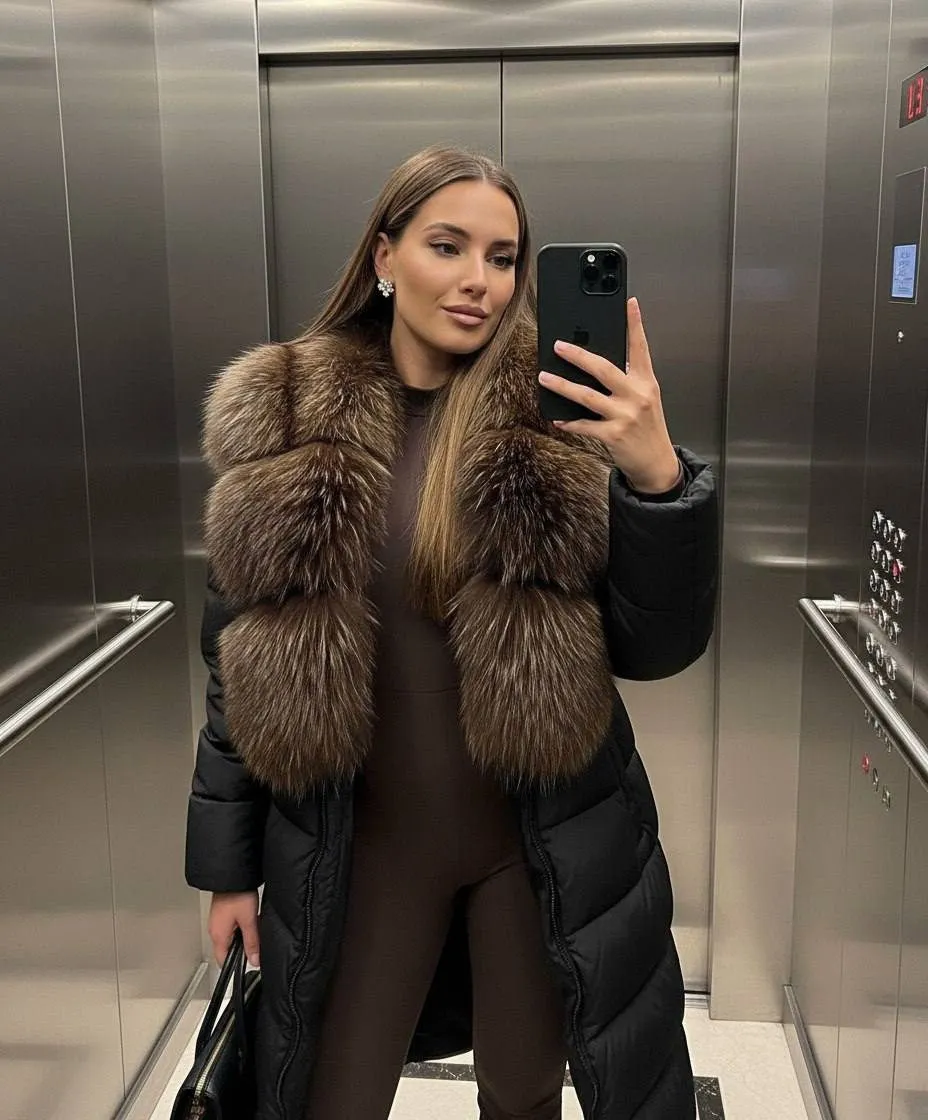 Quilted Fur Collar Elevator Selfie
