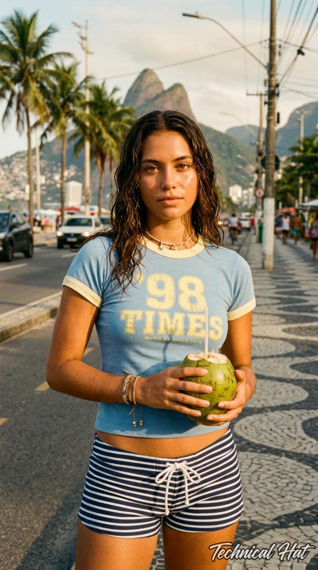 Light Blue Ringer T Shirt Yellow Trim On Sidewalk