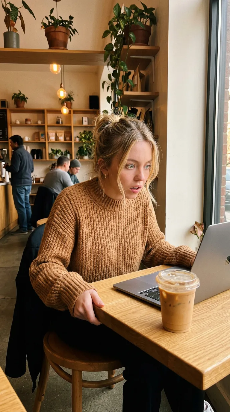 Knit Sweater Iced Coffee Cafe Candid