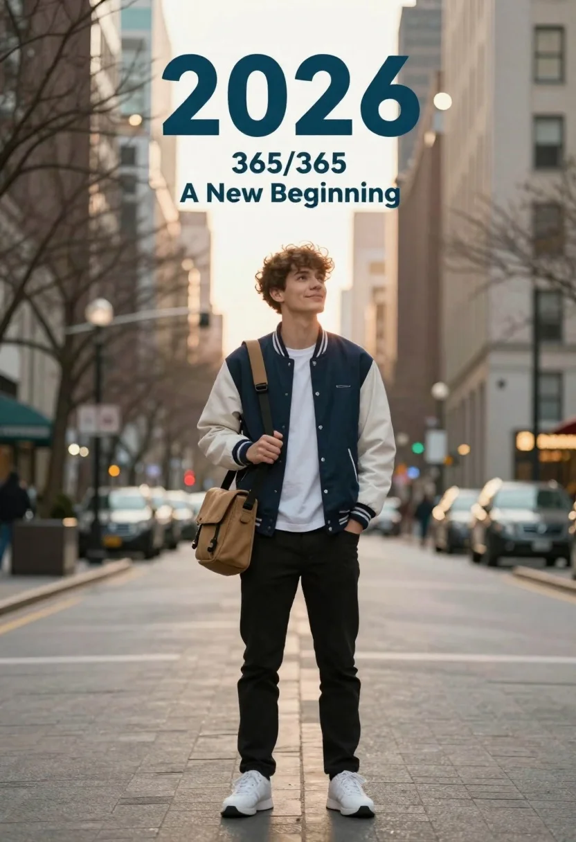 Young Man Stands Confidently The Center Paved City Street With