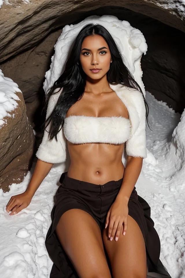 Dark Cave Snow Rock Formation White Fur Outfit
