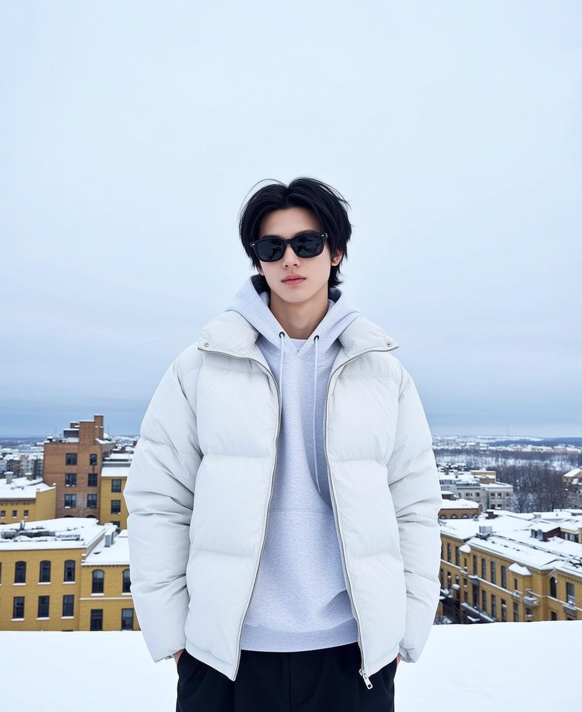 Photorealistic Portrait Young Asian Man With Dark Hair And Sunglasses reference photo