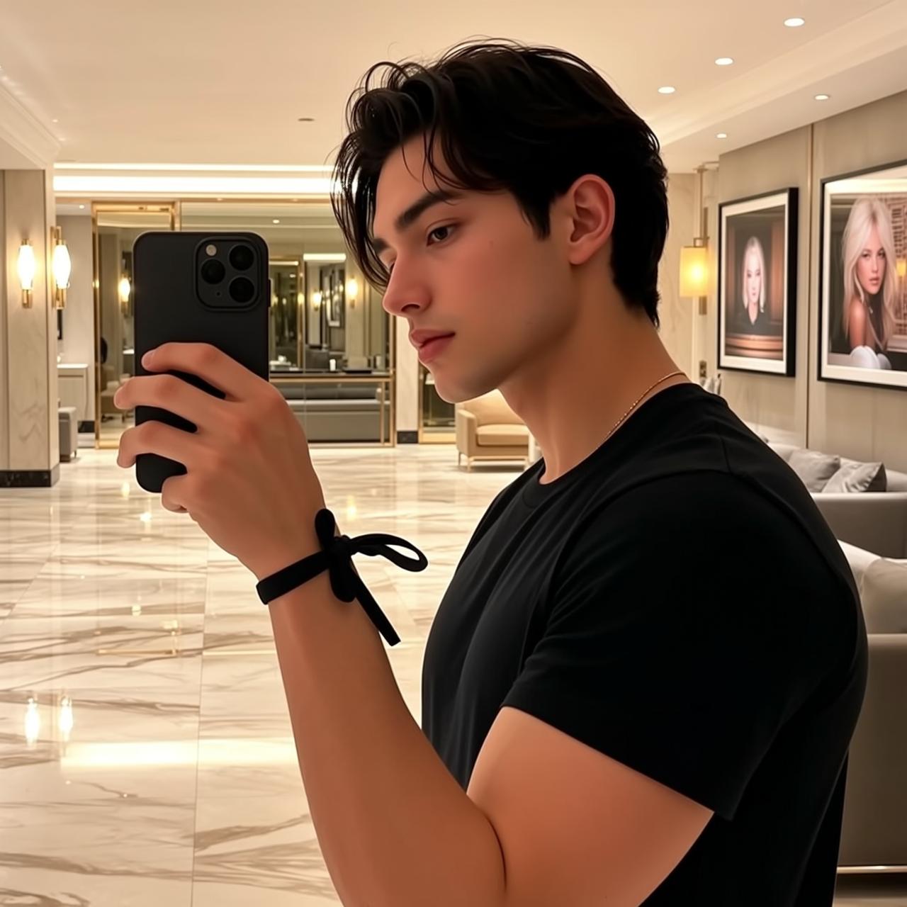 Explore Holding Black Smartphone His Right Hand