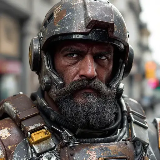 Muscular Bearded Portrait Mech Suit