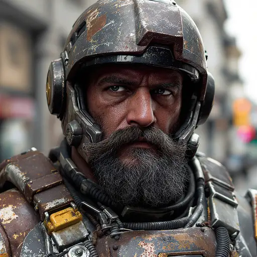 Muscular Bearded Portrait Mech Suit