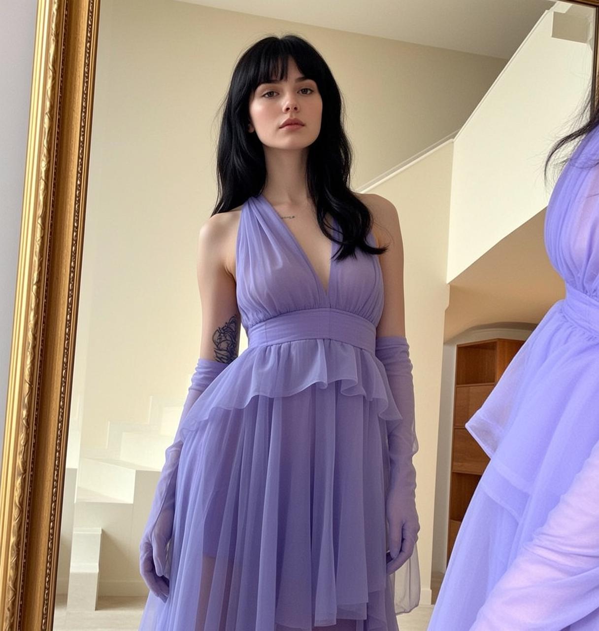 Purple Ruffle Dress Sheer Gloves