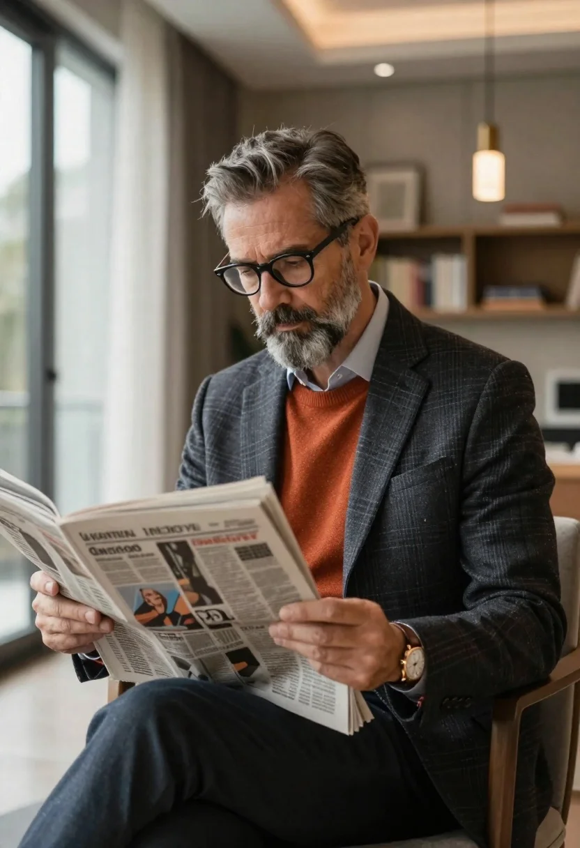 Photorealistic Medium Shot Middle-aged Man With Graying Hair And Beard reference photo