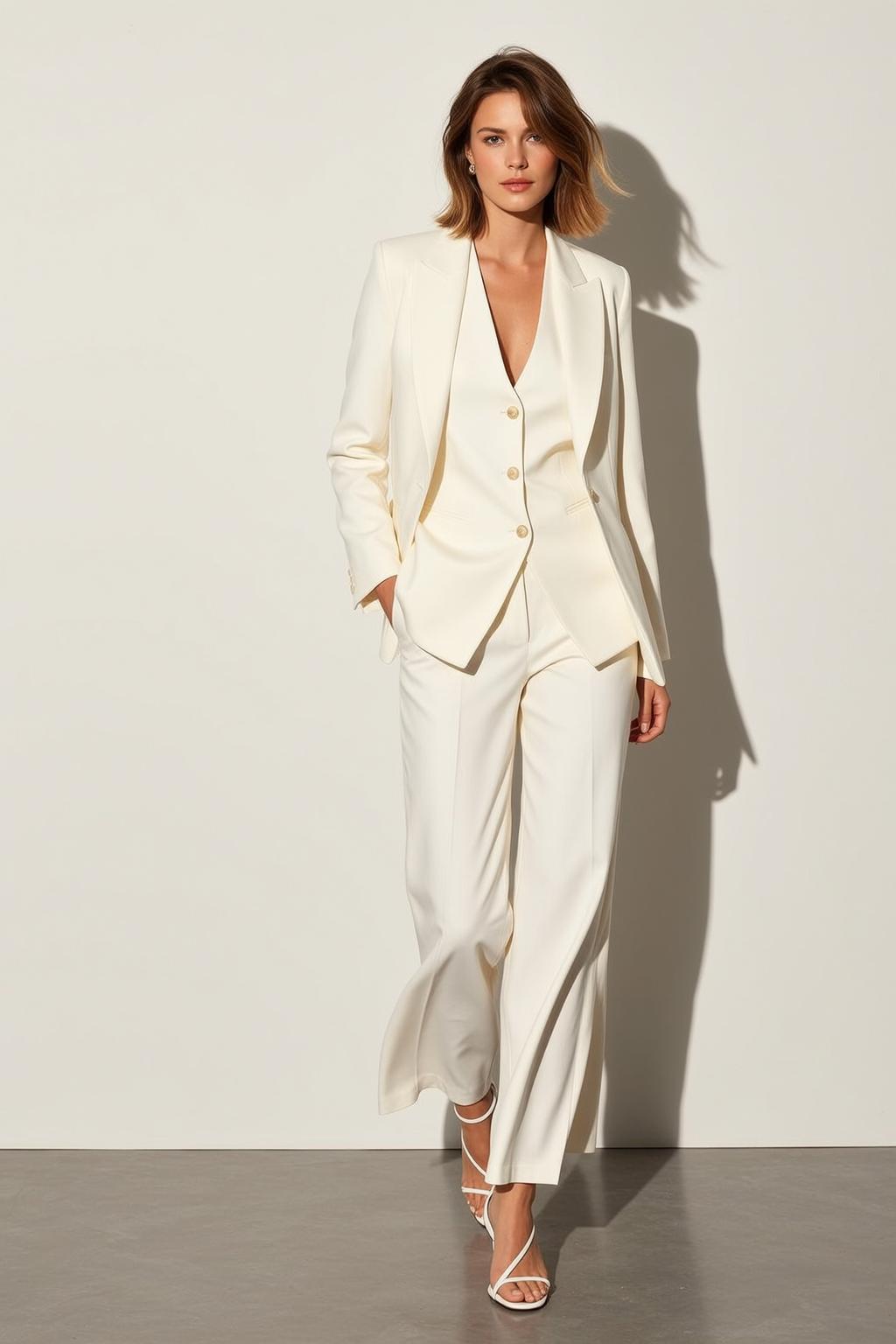 Luxury Short Brown Bob Fair White Buttoned