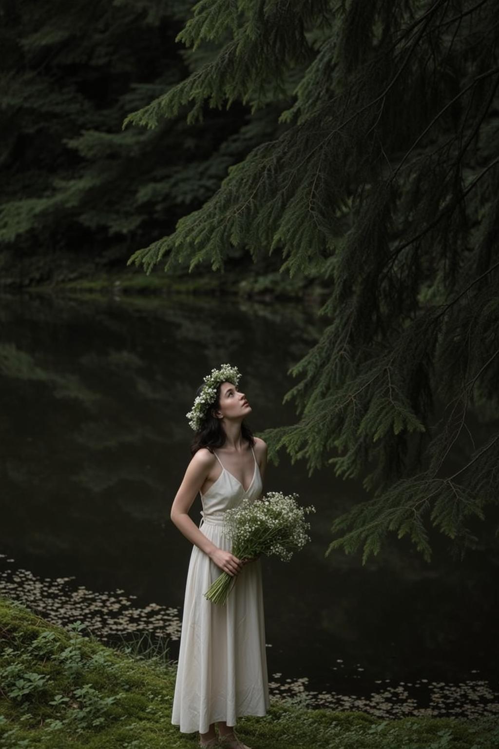 White Dress and White Maxi Skirt on Lake