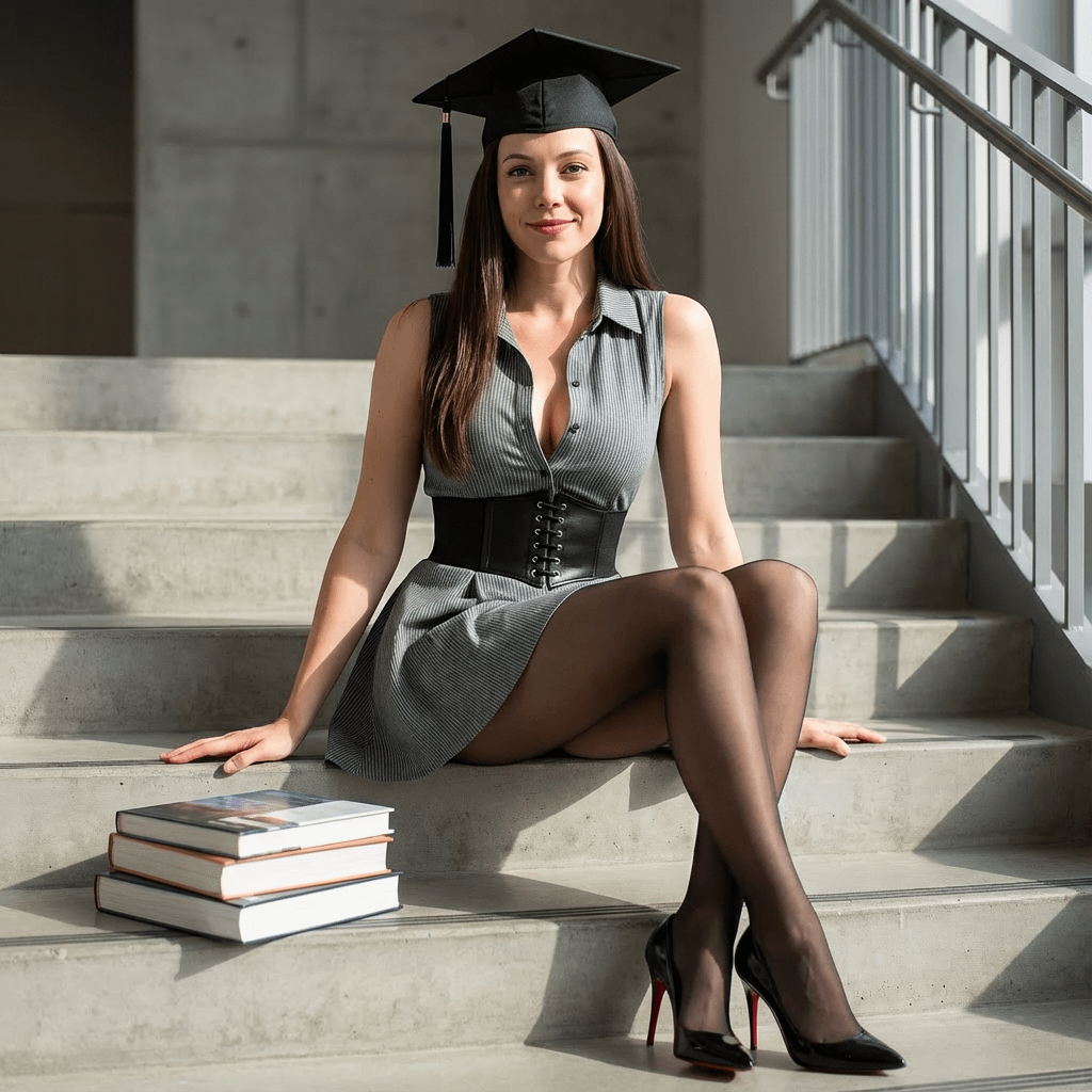 Graduation Cap Concrete Stairs Corset Belt Textbooks