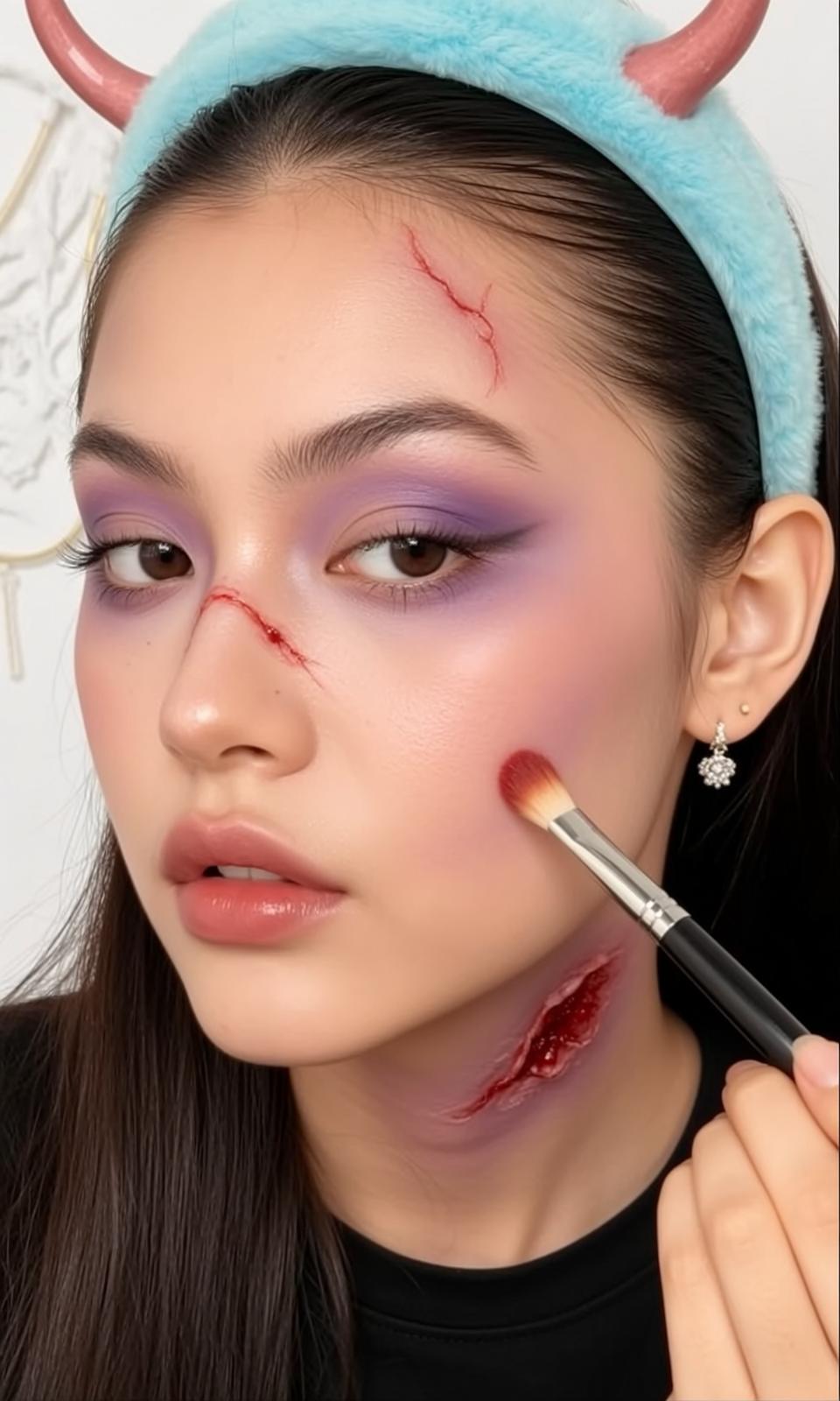 Halloween Makeup Young Long Dark Straight Pale