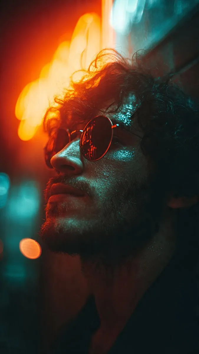 Neon Dreams: A Portrait of Pensive Reflection