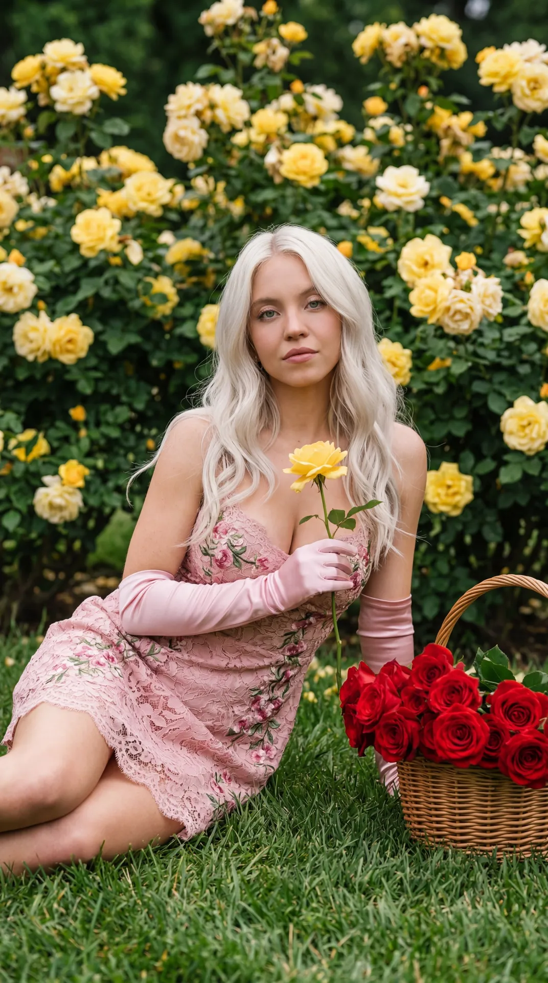Pink Lace Dress Yellow Rose Garden