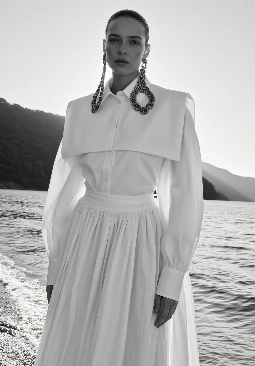 Earrings With Crisp White Collared Shirt
