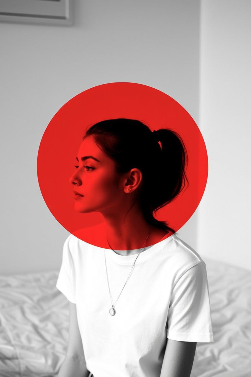 Woman Profile Red Circle Soft Light