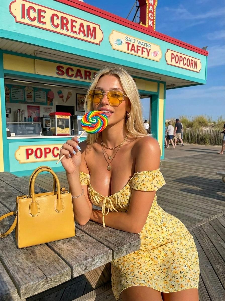 Yellow Floral Dress Boardwalk Retro Snack Stand