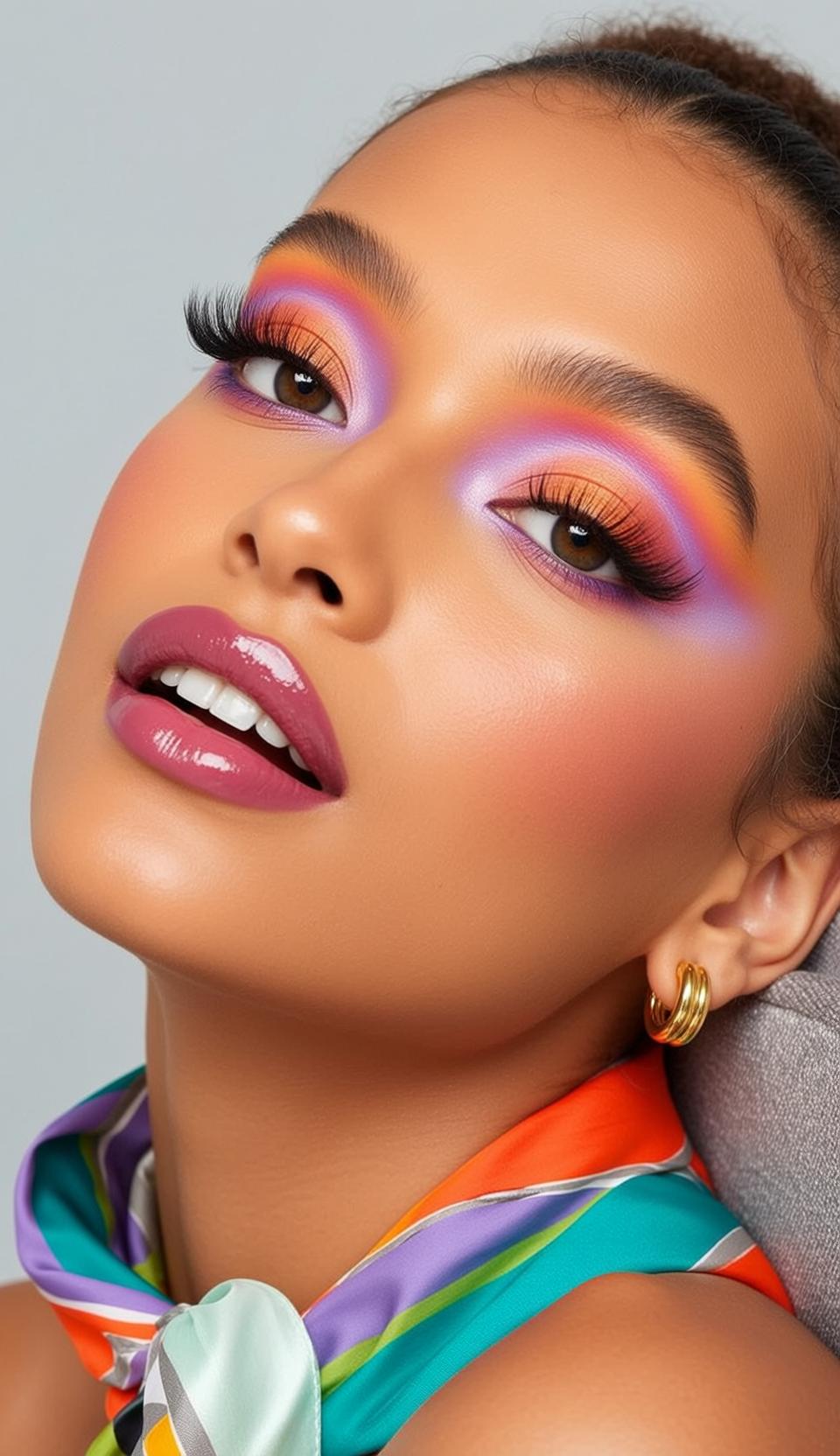 Makeup Captured Close-up Her Head Tilted Slightly