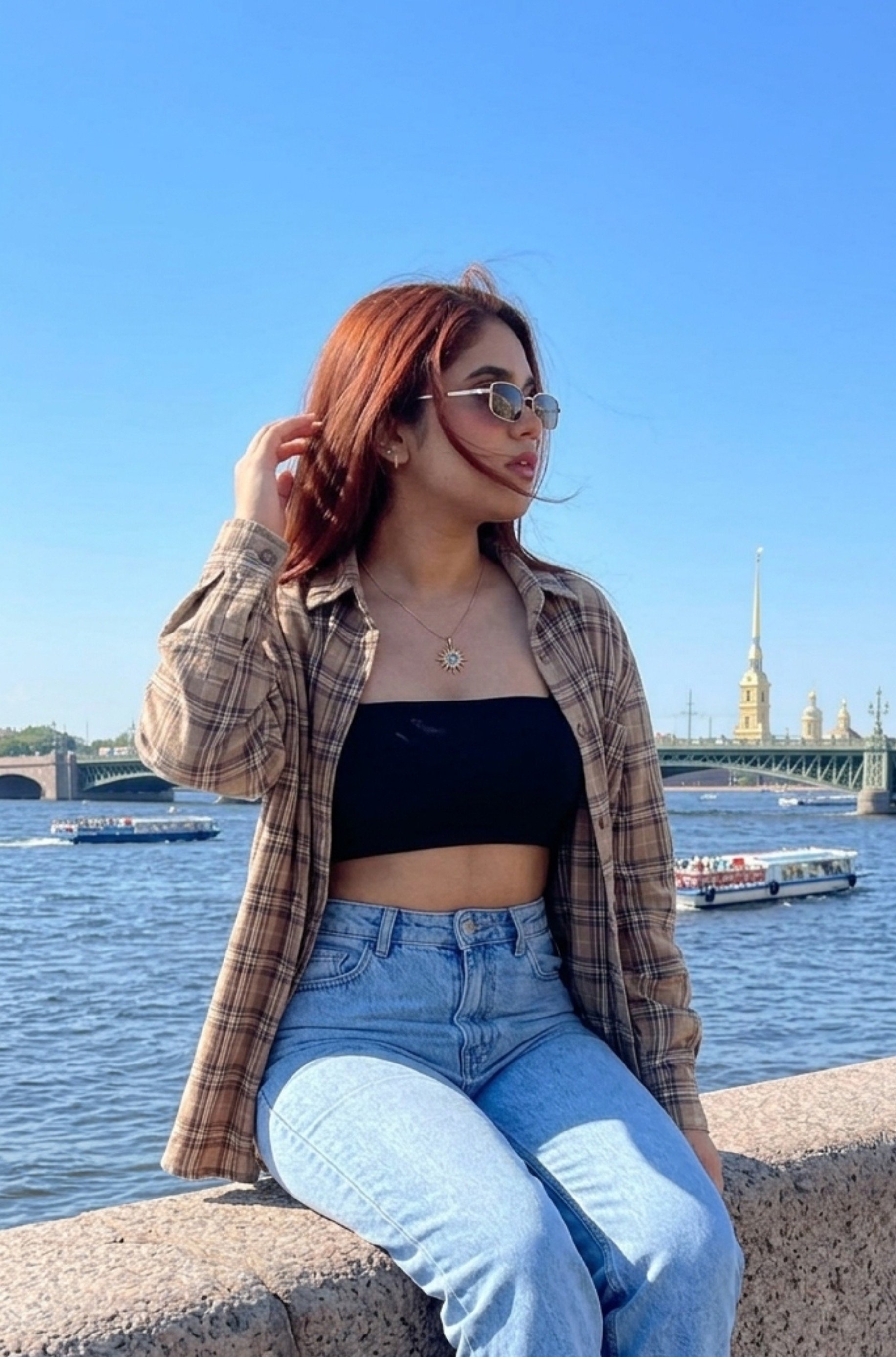 Tourist In St Petersburg Neva River