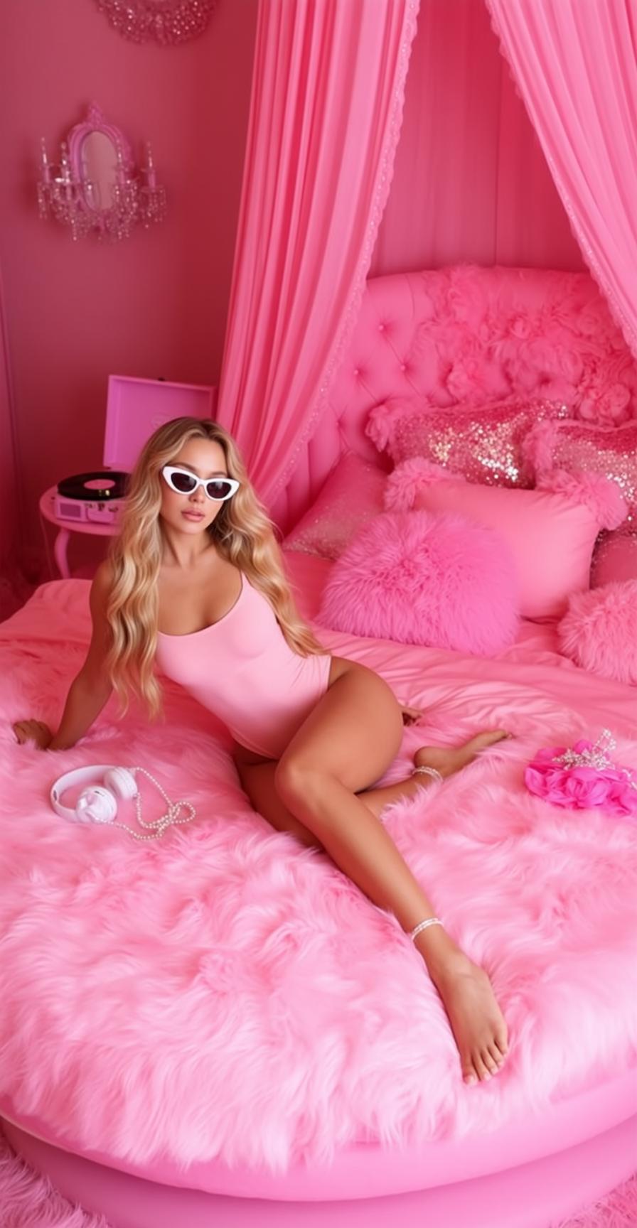 Pink Bedroom Swimsuit Pose