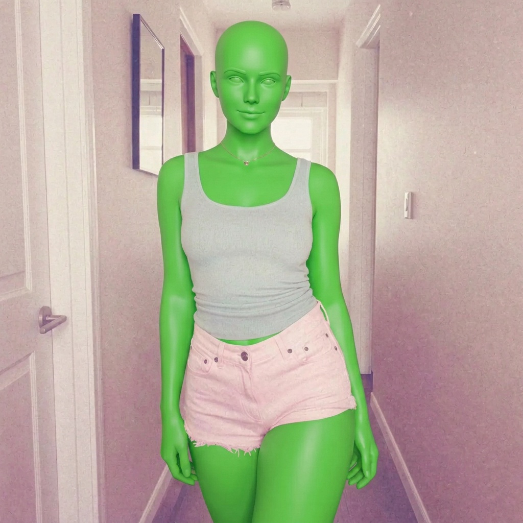 Template for Gray Tank Pink Shorts Hallway Portrait