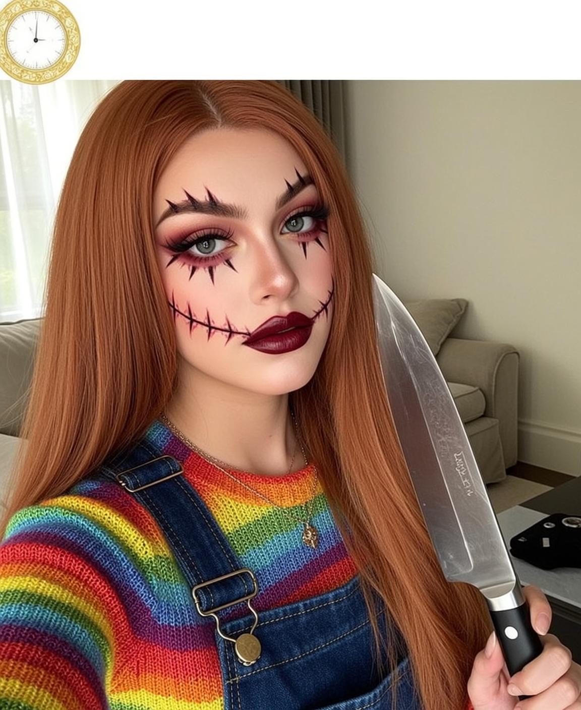 Halloween Makeup Young Long Auburn Straight Fair