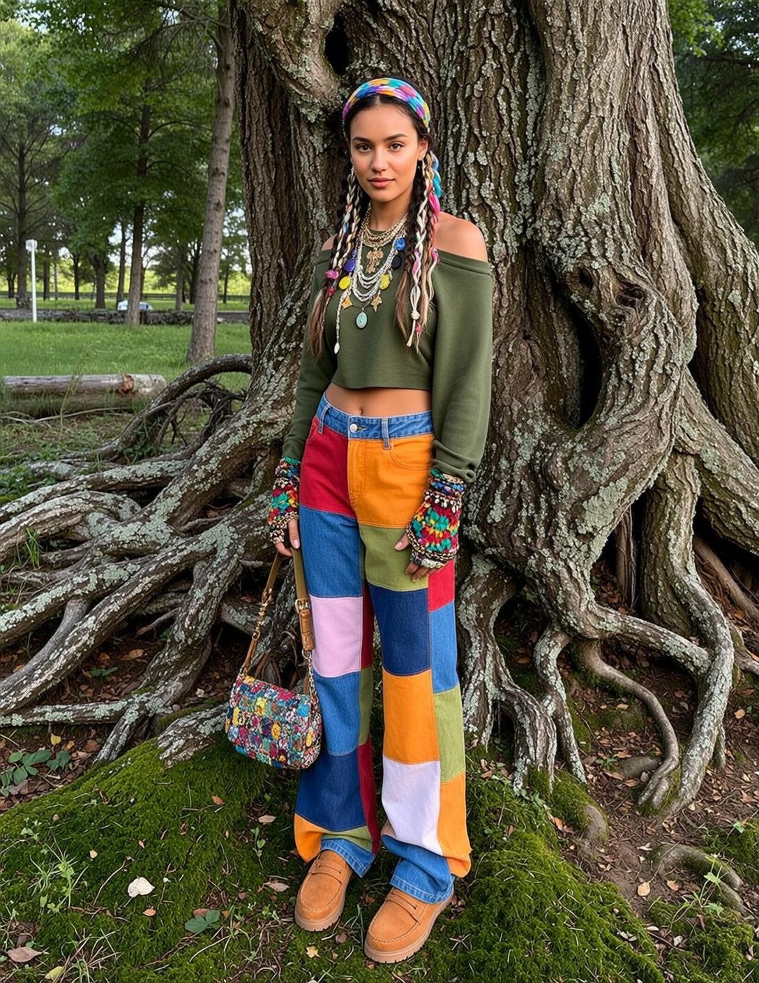 Indie Young Long Braided Hair Colorful Streaks