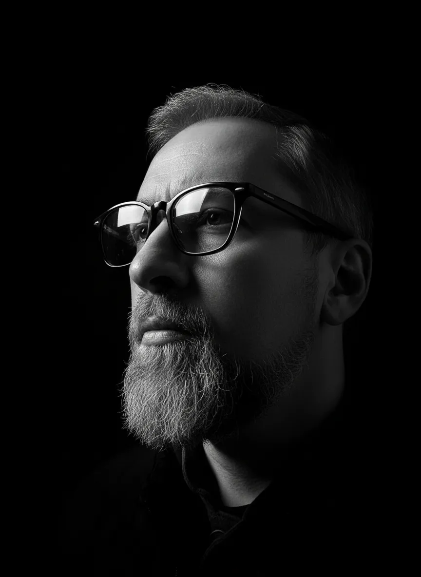 Dramatic Black And White Portrait With Glasses