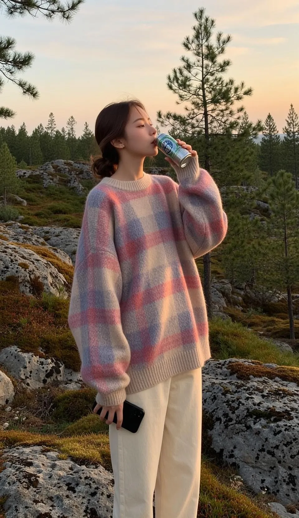 Autumn Young Brown Bun Fair Oversized Plaid