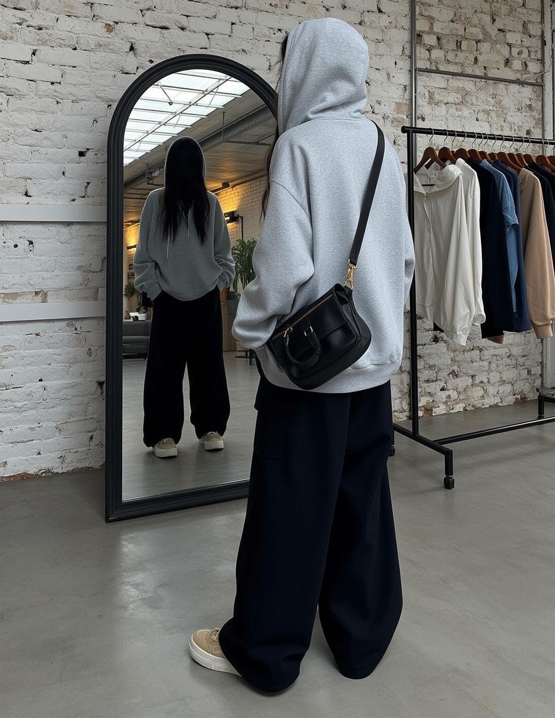 Acubi Long Black Fair Grey Hooded Sweatshirt