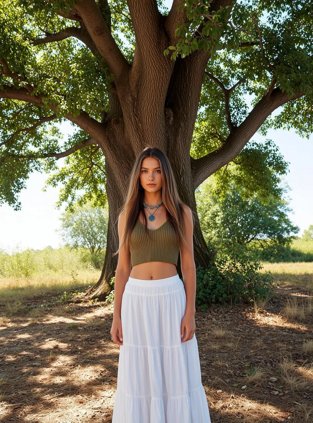 Necklace And Rings With Green Knit Top